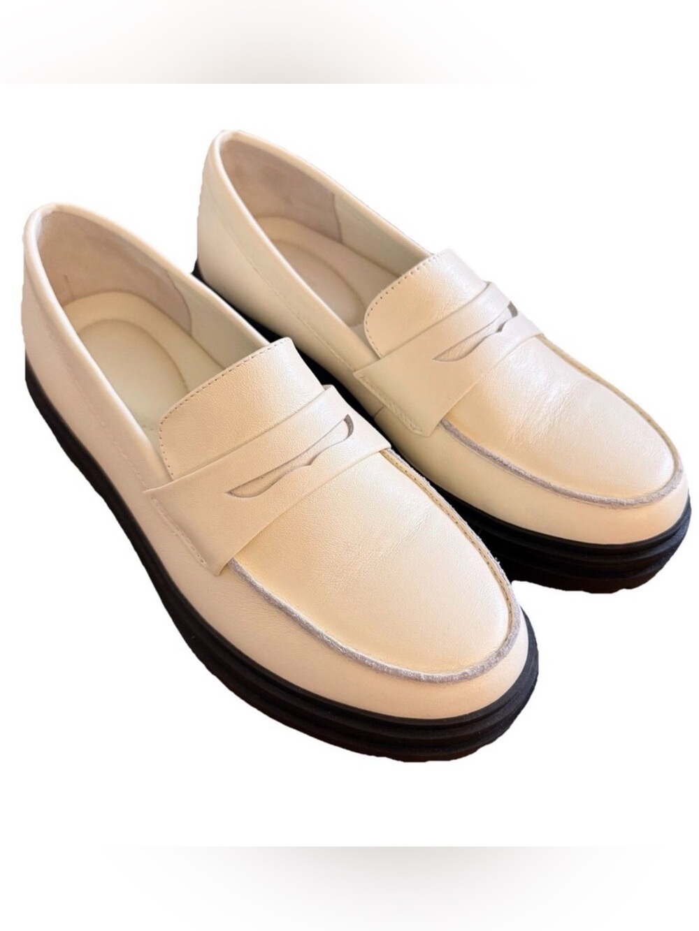 Quince Women Italian Leather Lug Sole Loafers Sz 6.5 White Bone Slip On